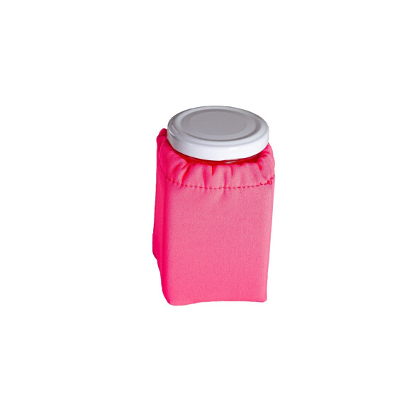 Eckiges Glas mit Softshell-Überzug und Baumwolltuch neonpink