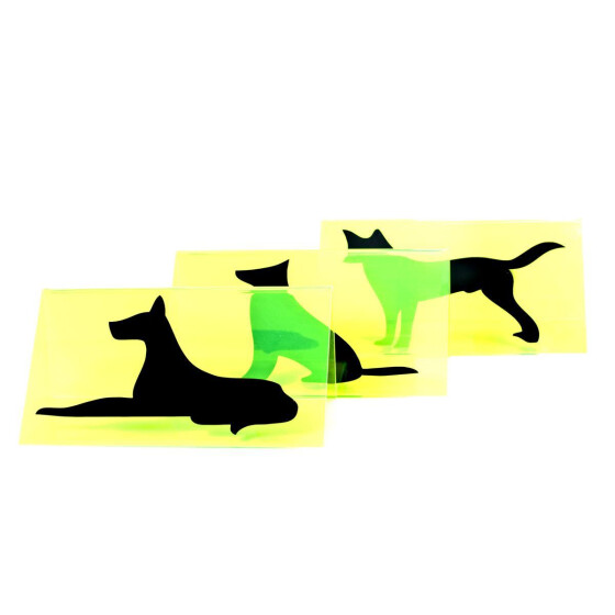 Obedience Schilderset, mit Symbolen für Sitz, Platz und Steh  neongrün Acrylglas