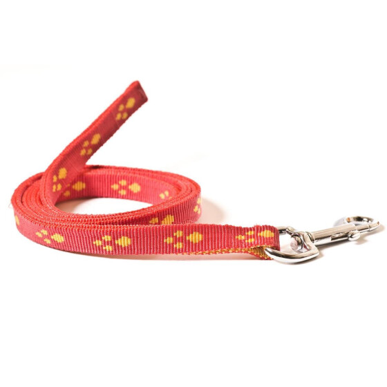 Leine mit Pfotenmuster, 1m lang, ohne Handschlaufe Farbe: rot-gelb Breite: 15mm