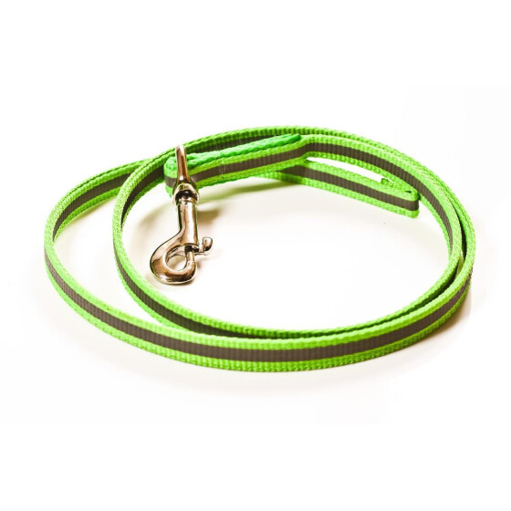 Leine aus Gurtband, 1m lang Farbe: hellgrün (Reflektorstreifen) Breite: 10mm